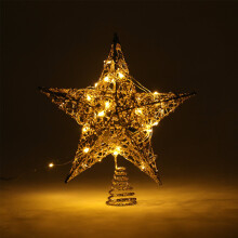 (L - 25x28cm, Gold) Glitter Christmas Tree Topper Star With LED Lights Sparkle Xmas Treetop Ornament