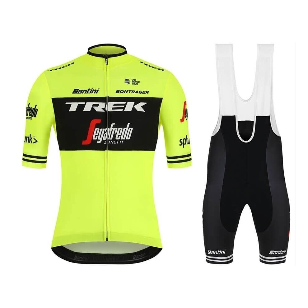 (Trek/Fluorescent Green/S) Men's Short Sleevet Cycling Jersey +Bib Shorts Set 