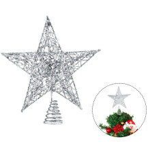 (S - 20x23cm, Silver) Glitter Christmas Tree Topper Star With LED Lights Sparkle Xmas Treetop Ornament