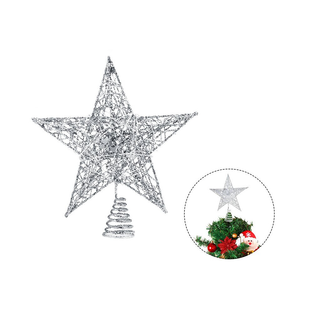 (S - 20x23cm, Silver) Glitter Christmas Tree Topper Star With LED Lights Sparkle Xmas Treetop Ornament