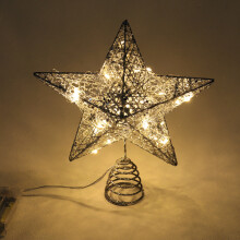 (L - 25x28cm, Silver) Glitter Christmas Tree Topper Star With LED Lights Sparkle Xmas Treetop Ornament