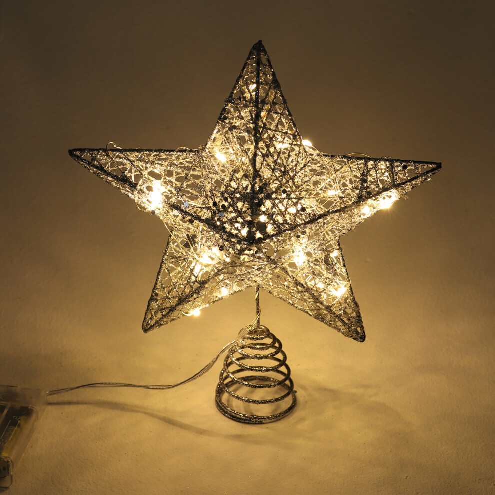 Living And Home (L - 25X28cm, ) Glitter Christmas Tree Topper Star With Led Lights Sparkle Xmas Treetop Ornament Silver