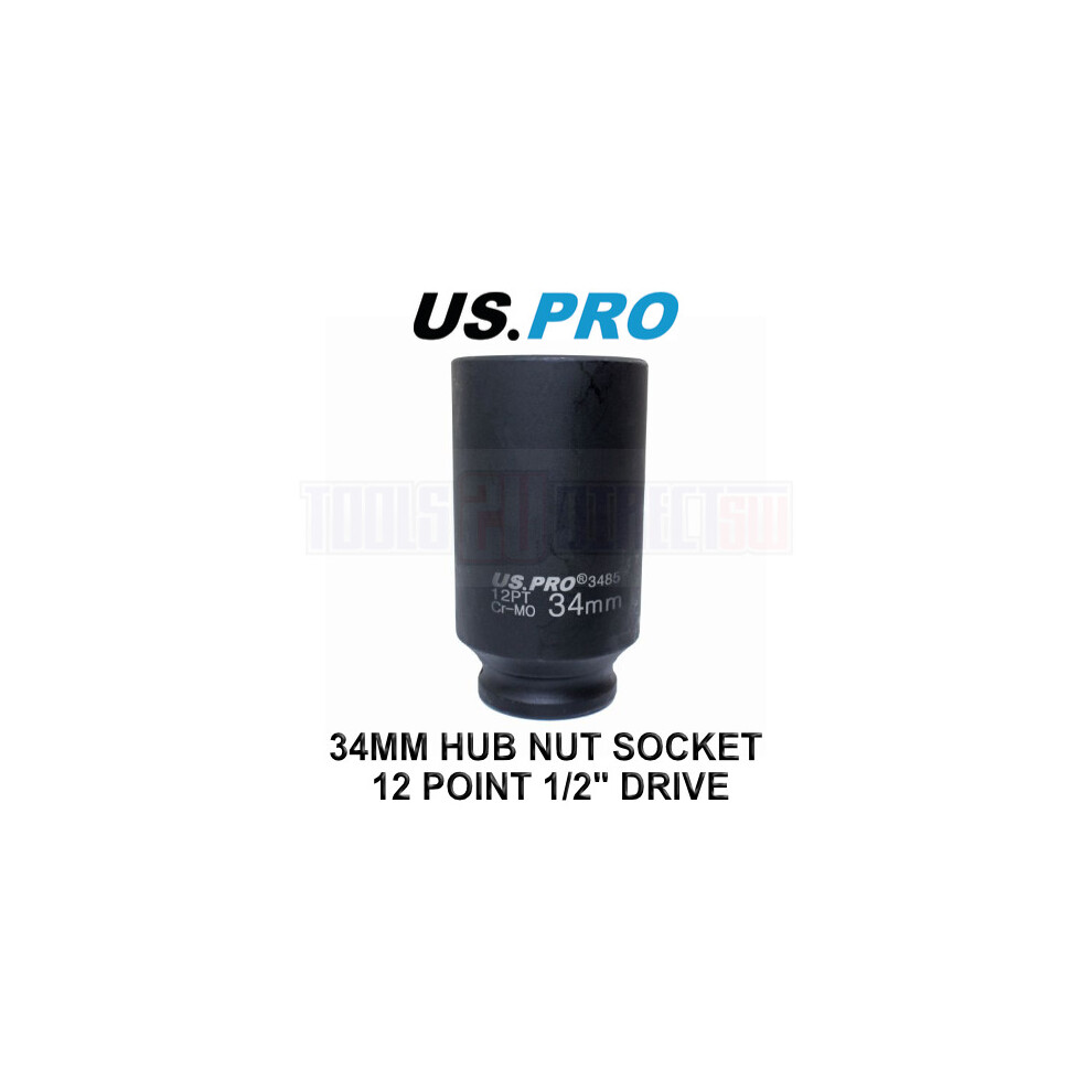 Us Pro Tools 34Mm 1/2" Dr 12 Point Deep Hub Nut Socket, Gearbox Etc 3485