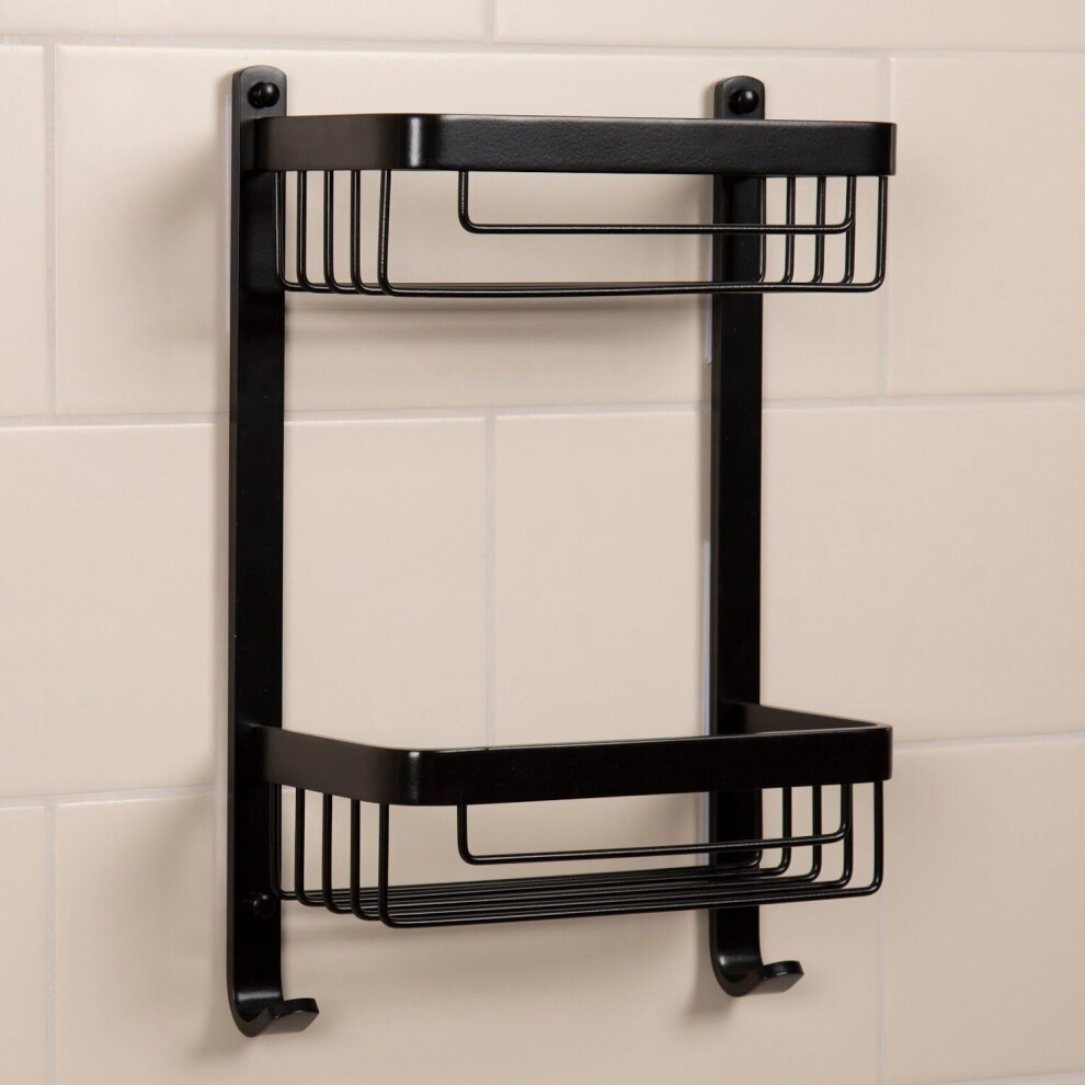 Croydex Bathroom Aluminium Matt Black Double Tier Shower Caddy Easy Clean Wire