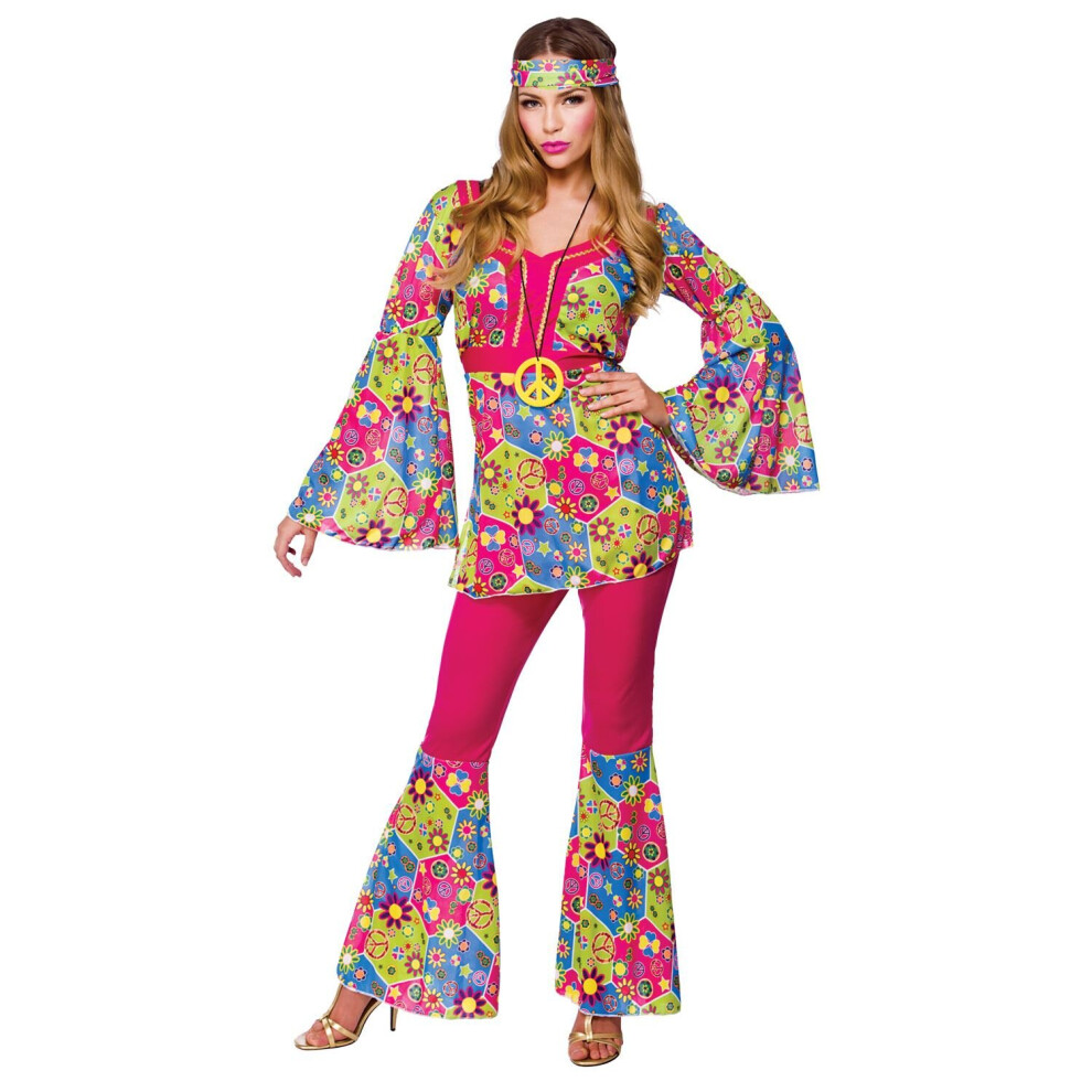 Feelin' Groovy Ladies Vintage 1960s Hippy Fancy Dress Costume New - Extra Large