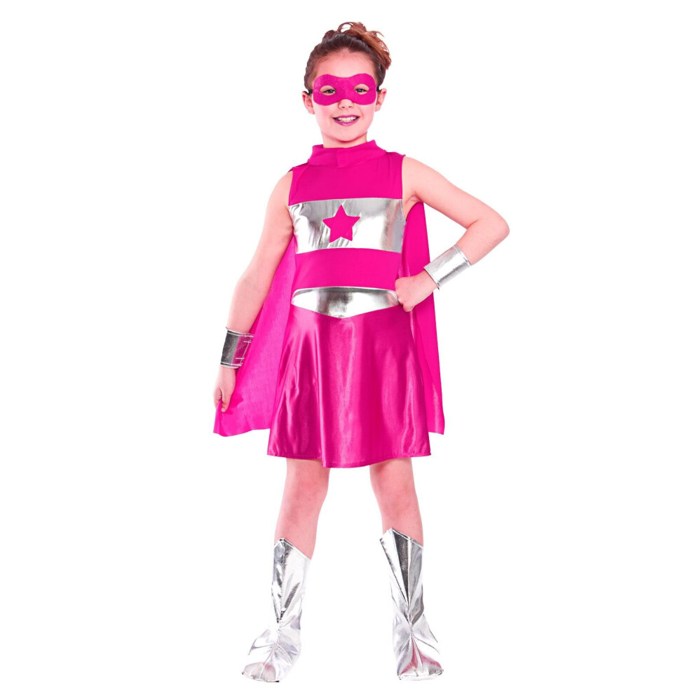 Girls Super Hero Pink Fancy Dress Halloween Costume - M (5-7 years)