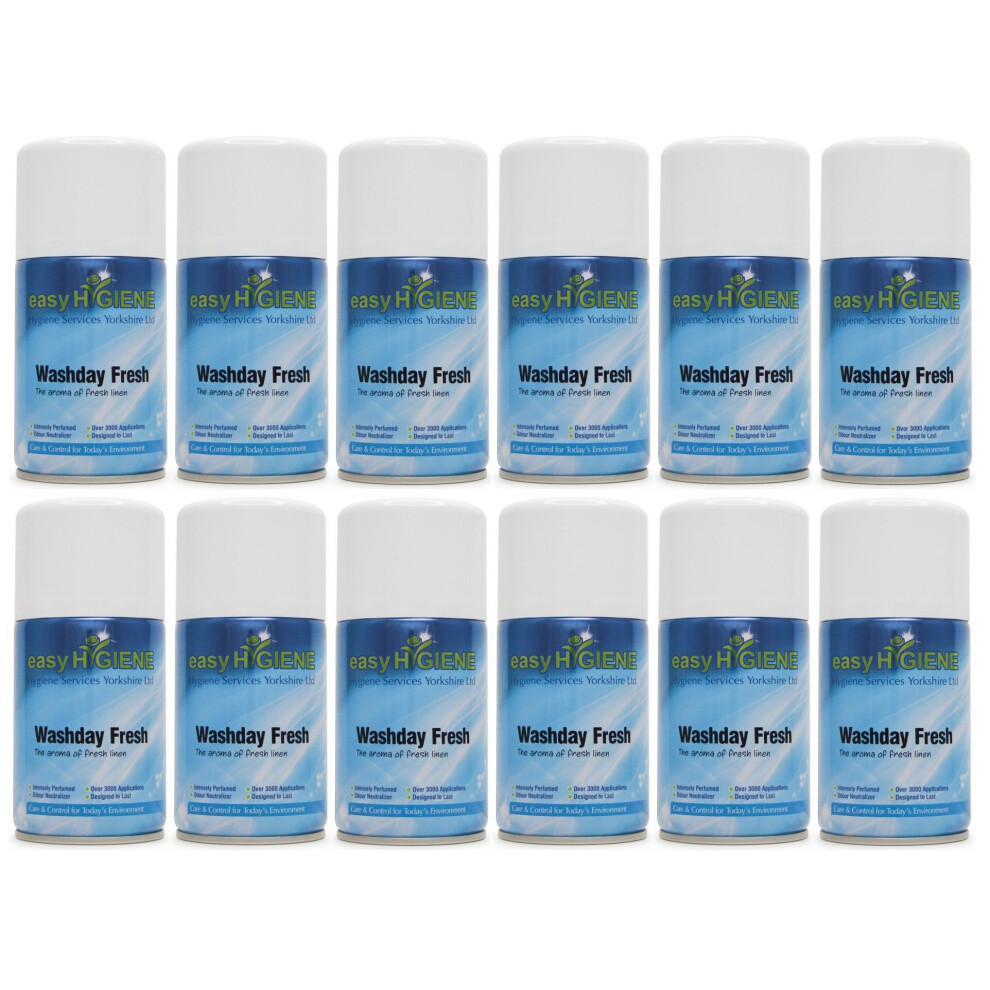12 WASHDAY FRESH Automatic Air Freshener Dispenser Refills FULL CASE Scent Cans