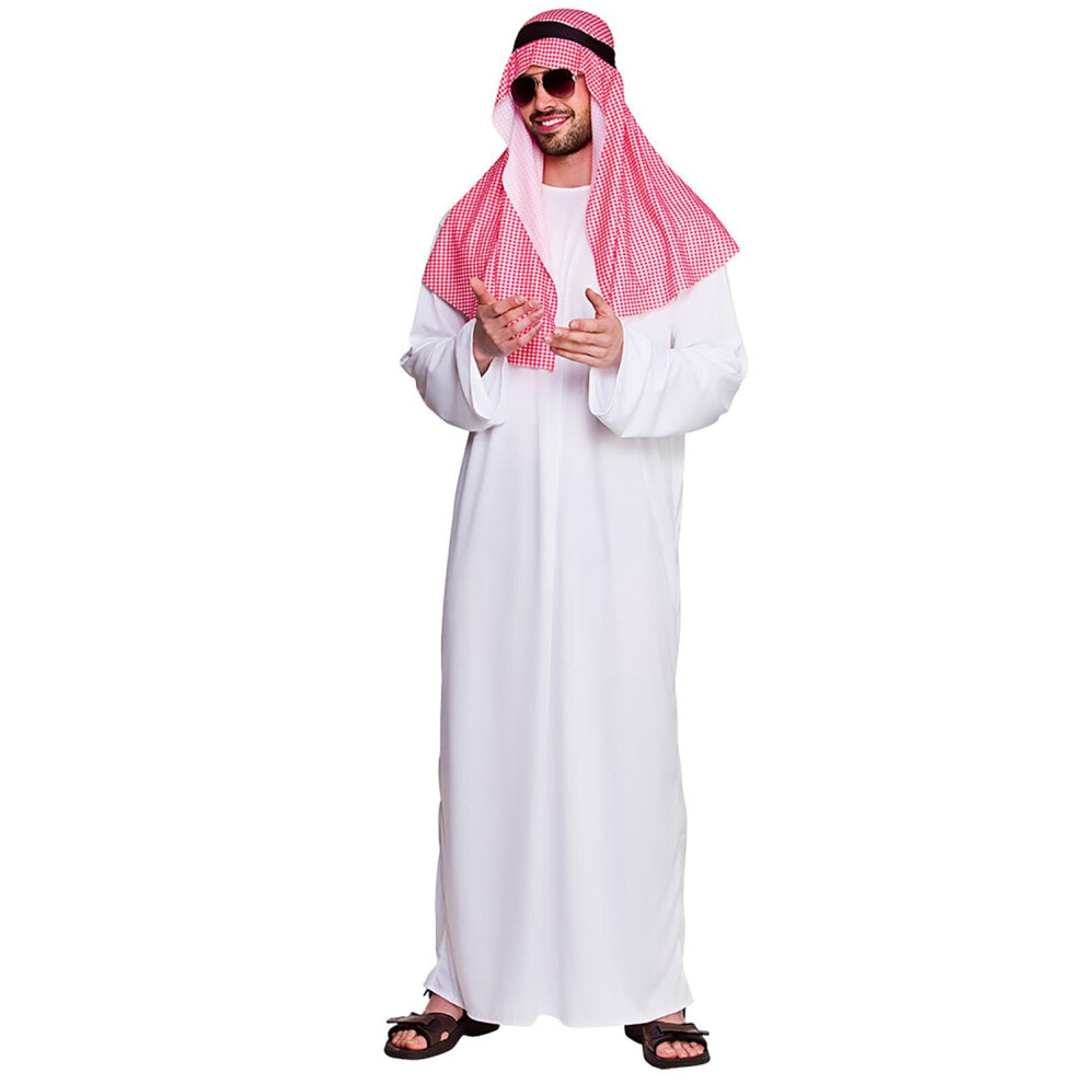 Arab Sheikh Fancy Dress Costume White Robe Red Scarf Mens - One Size