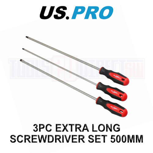 us pro US PRO Tools 3 Piece Extra Long Screwdriver Set Slotted Pozi Philips 500mm 1527