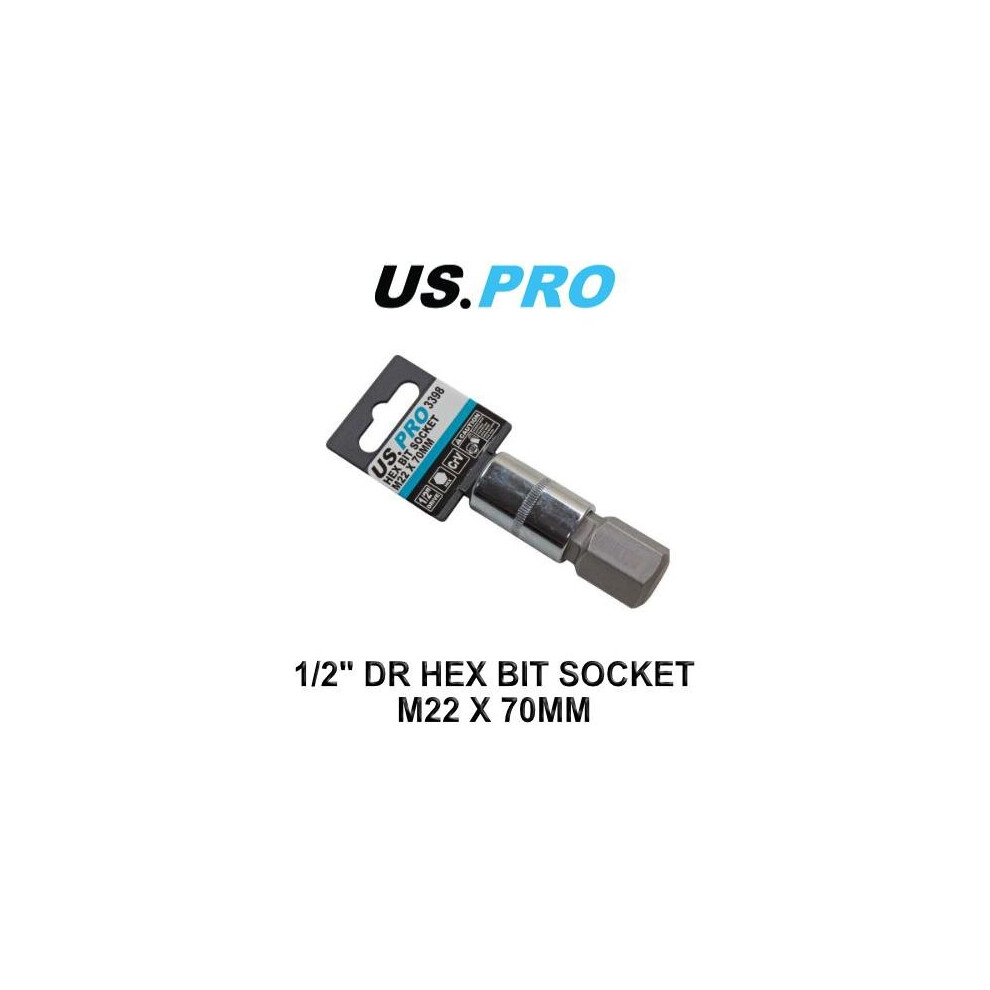 US PRO Tools 1/2" Dr Hex Bit Socket M22 X 70MM 3398