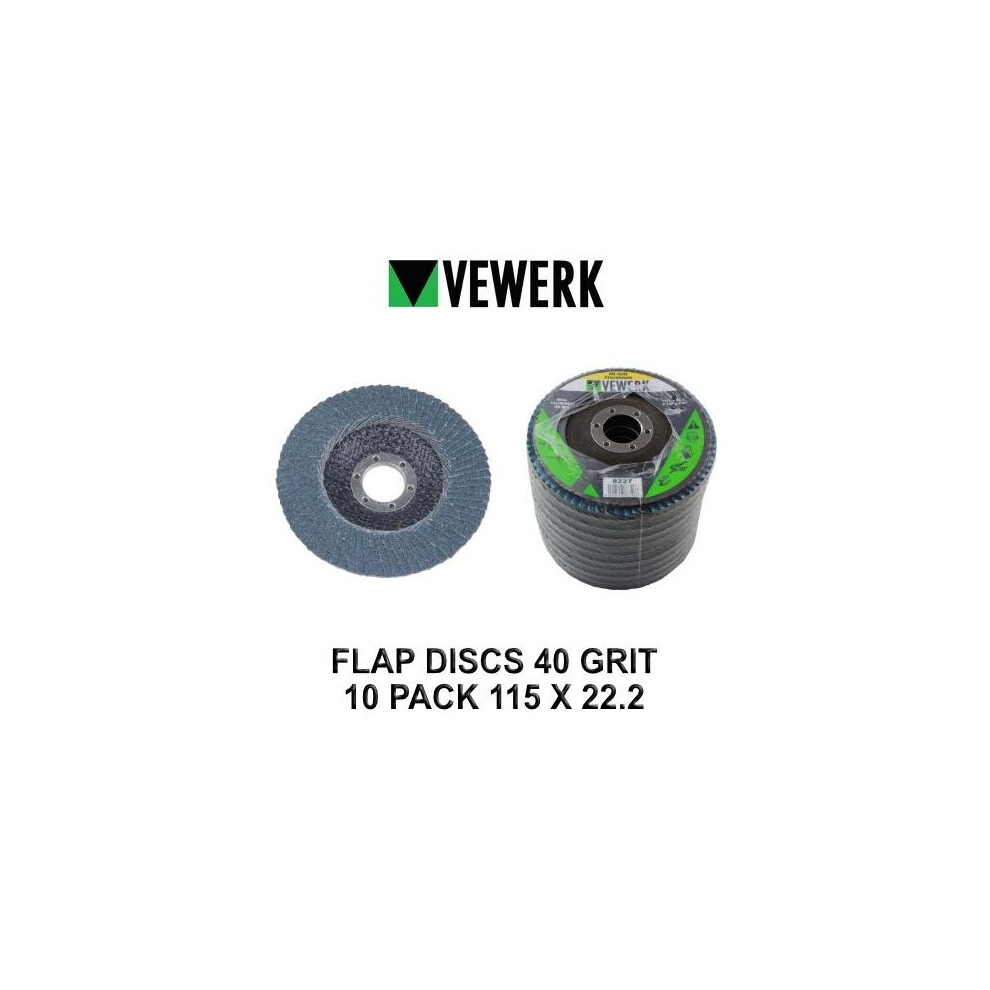 Vewerk Flap Discs 40 Grit Zirconium 115 X 22.2 Pack Of 10 8227 5060599863467