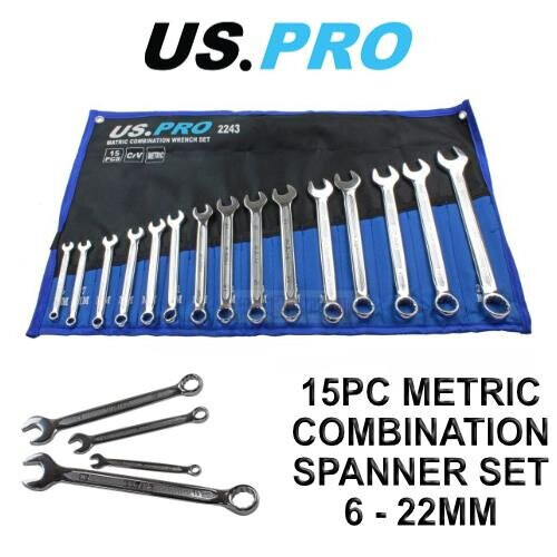 us pro US PRO Tools 15PC Metric Combination Spanner Set 6 - 22MM 2243
