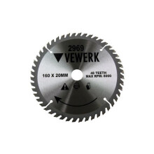 Vewerk 160x20mm TCT Circular Saw Blade 48T (2969) - 20mm bore, with reducing ring to 16mm, 1.4mm thick, 2.4mm kerf, 8,000 RPM