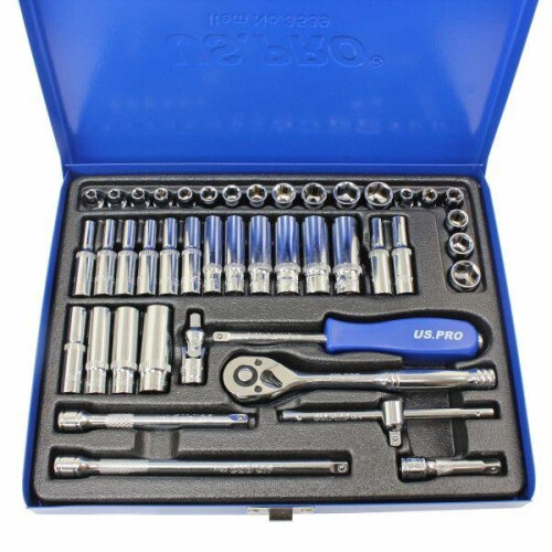 us pro US PRO Tools 43pc 1/4" dr Metric & AF, Imperial Socket Set, Ratchet, Bars, 3539 1