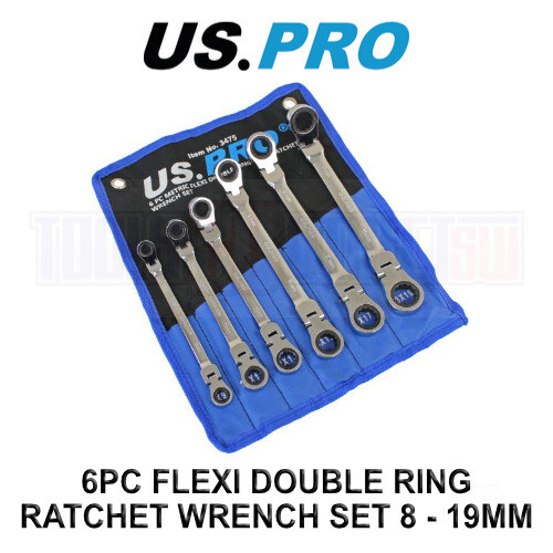 us pro US PRO Tools 6pc Metric Flexi Double Ring Gear Ratchet Spanner Wrench Set 8-19mm 3475