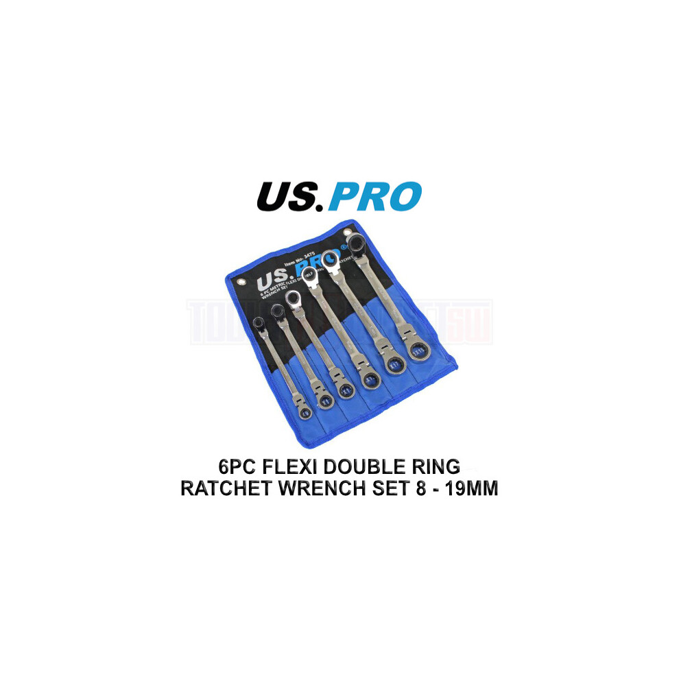 US PRO Tools 6pc Metric Flexi Double Ring Gear Ratchet Spanner Wrench Set 8-19mm 3475