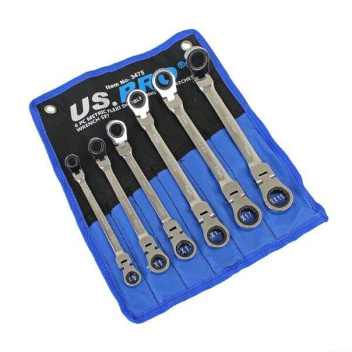us pro US PRO Tools 6pc Metric Flexi Double Ring Gear Ratchet Spanner Wrench Set 8-19mm 3475 1