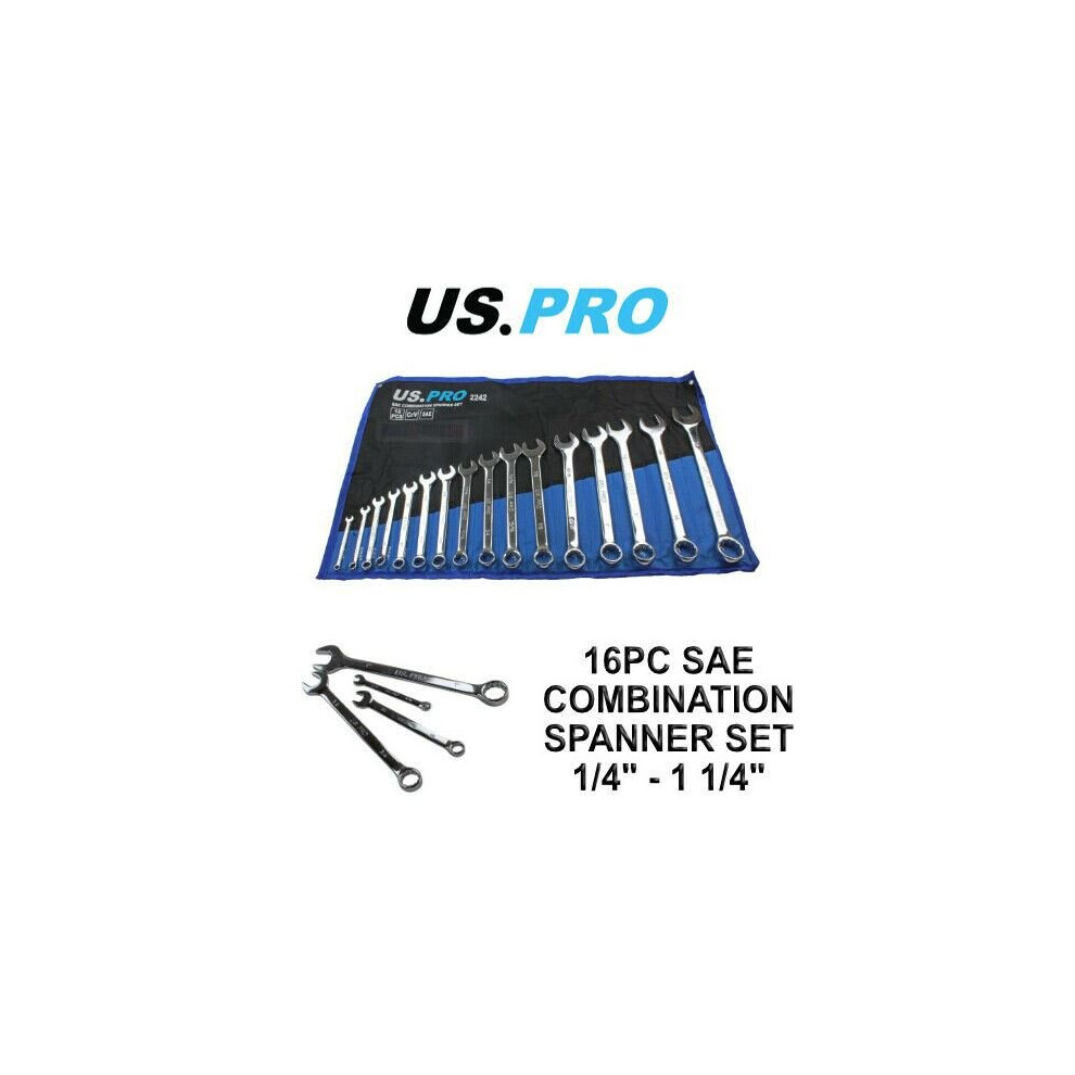 US PRO Tools 16PC SAE Combination Spanner Set 1/4" - 1 1/4"      2242