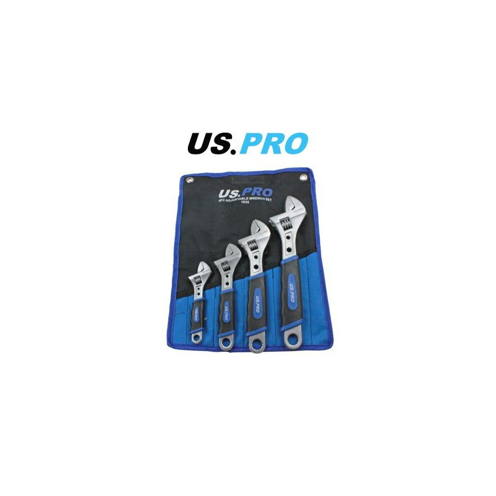 US PRO Tools 4pc Adjustable Wrench / Shifting Spanner Set 6" 8" 10" 12" - 1835