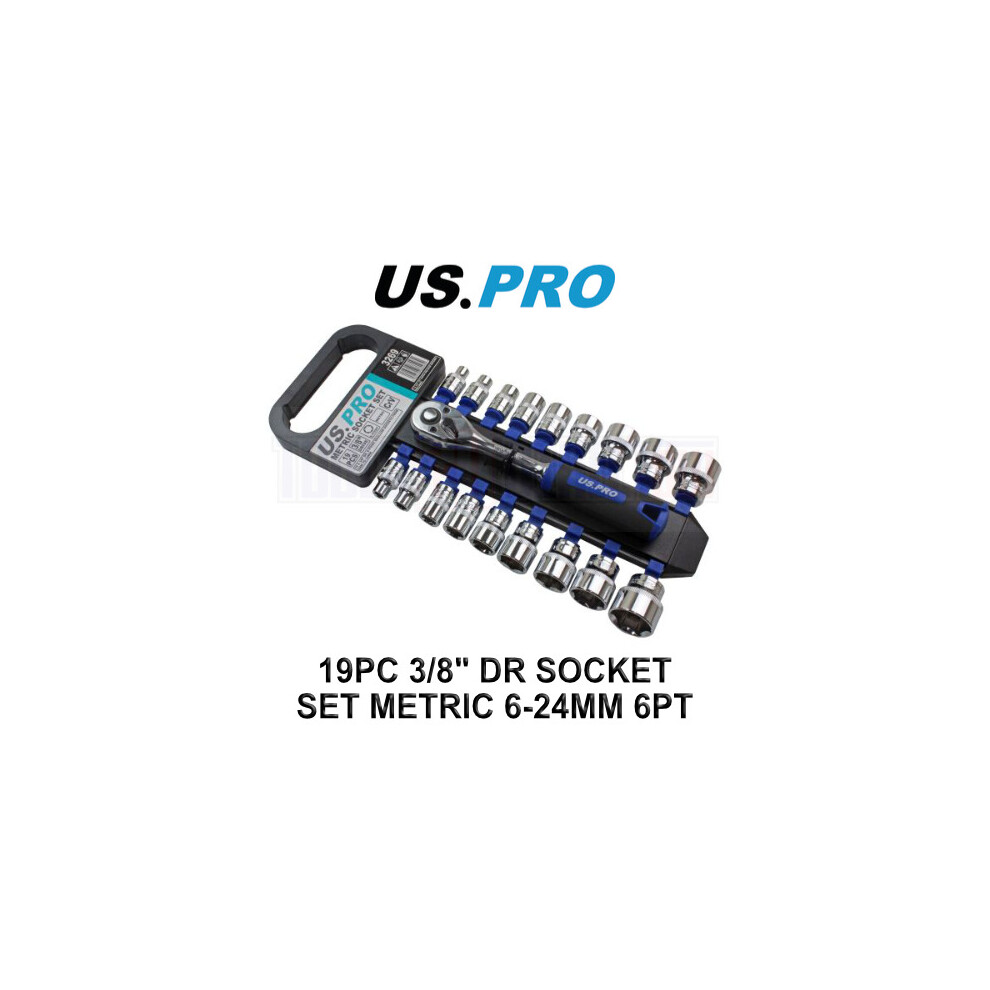 US PRO Tools 19pc 3/8" dr Metric Socket Set, Sockets, Ratchet 6 to 24mm 3269