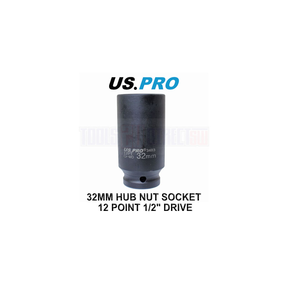 US PRO Tools 32mm 1/2" dr 12 Point Deep Hub Nut Socket, Gearbox etc 3483