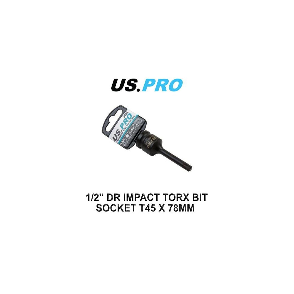 US PRO Tools 1/2" DR Impact Torx Bit Socket T45 X 78MM 3404