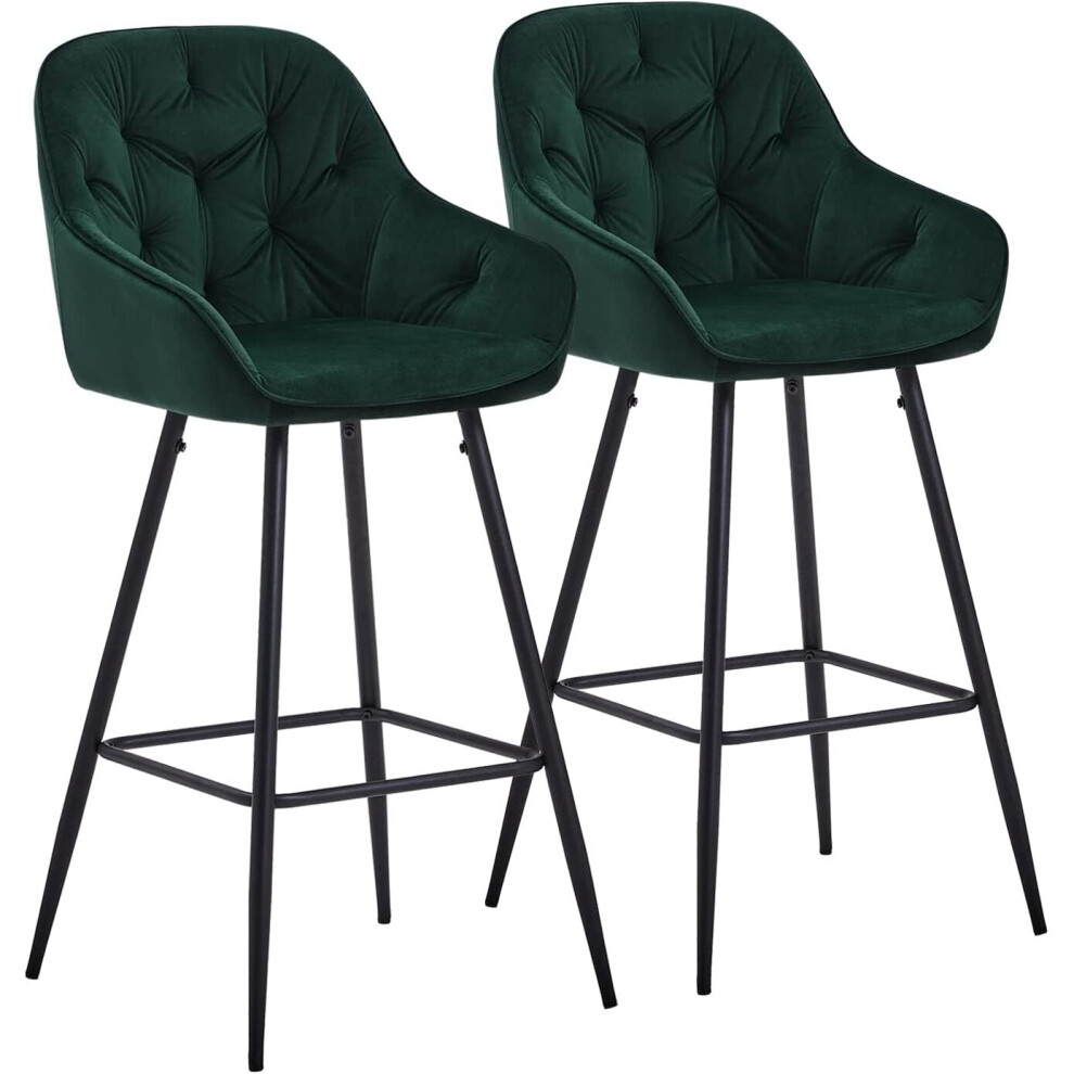 Luxury Green Thick Padded High Back Velvet Bar Stools UK Set of 2
