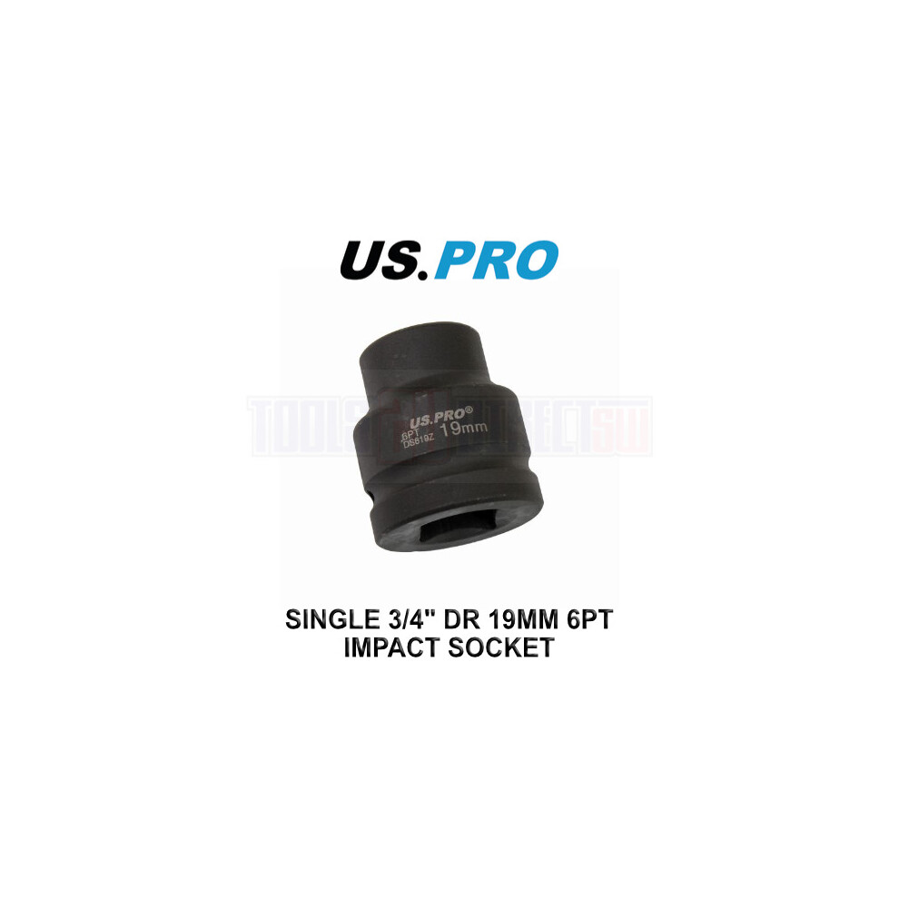 Us Pro Tools 19Mm 3/4" Dr 6 Point Impact Socket 3694 Black