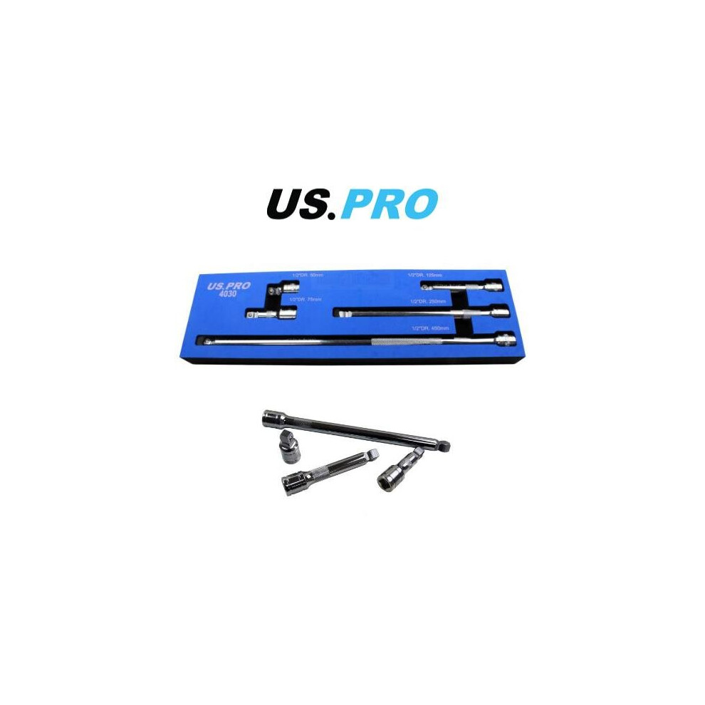 Us Pro Tools 5Pc 1/2" Dr Wobble Extension Bars Set 50, 75, 125, 250 & 450Mm 4030 5060478389088