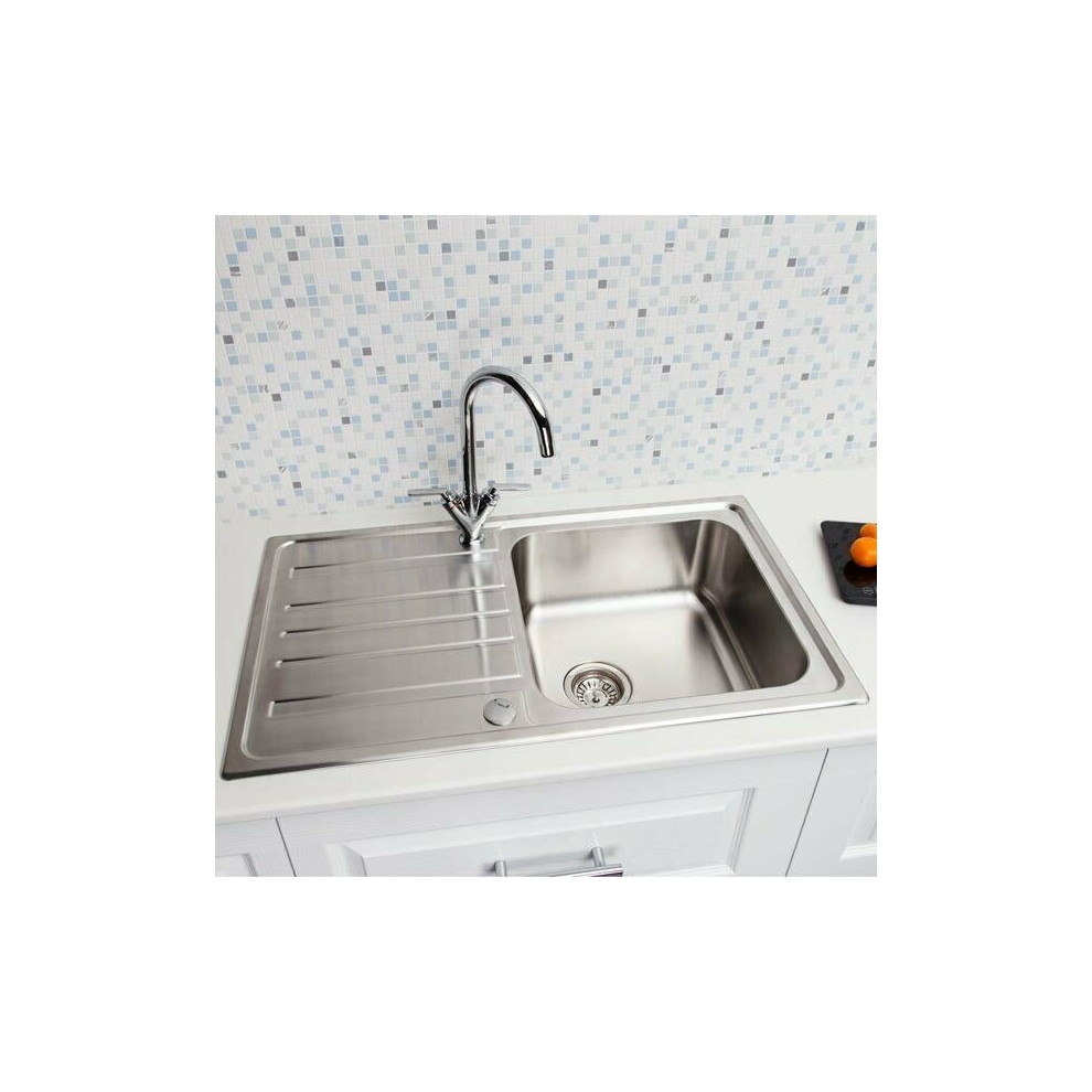 Sauber Kitchen Sink Single Bowl Reversible Drainer Stainless Steel Inset Waste 5056093602992