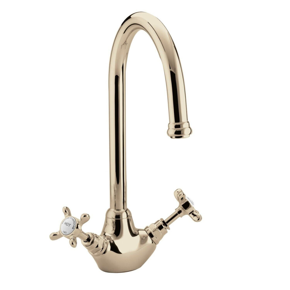 Bristan 1901 Easyfit Dual Lever Mixer Tap Gold Kitchen Timeless Ceramic Base