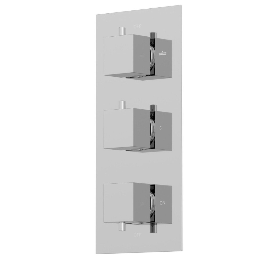 Thermostatic Square Control Concealed Shower Valve Triple Outlet Chrome Finish