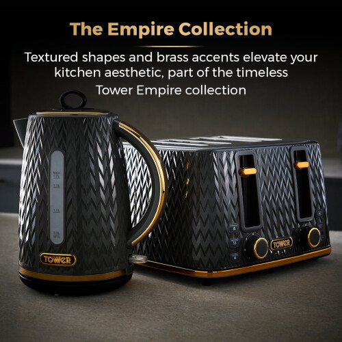 Tower Tower Empire Black Jug Kettle, 4 Slice Toaster, Bread bin, Canisters, Mug Tree & Towel Pole 2
