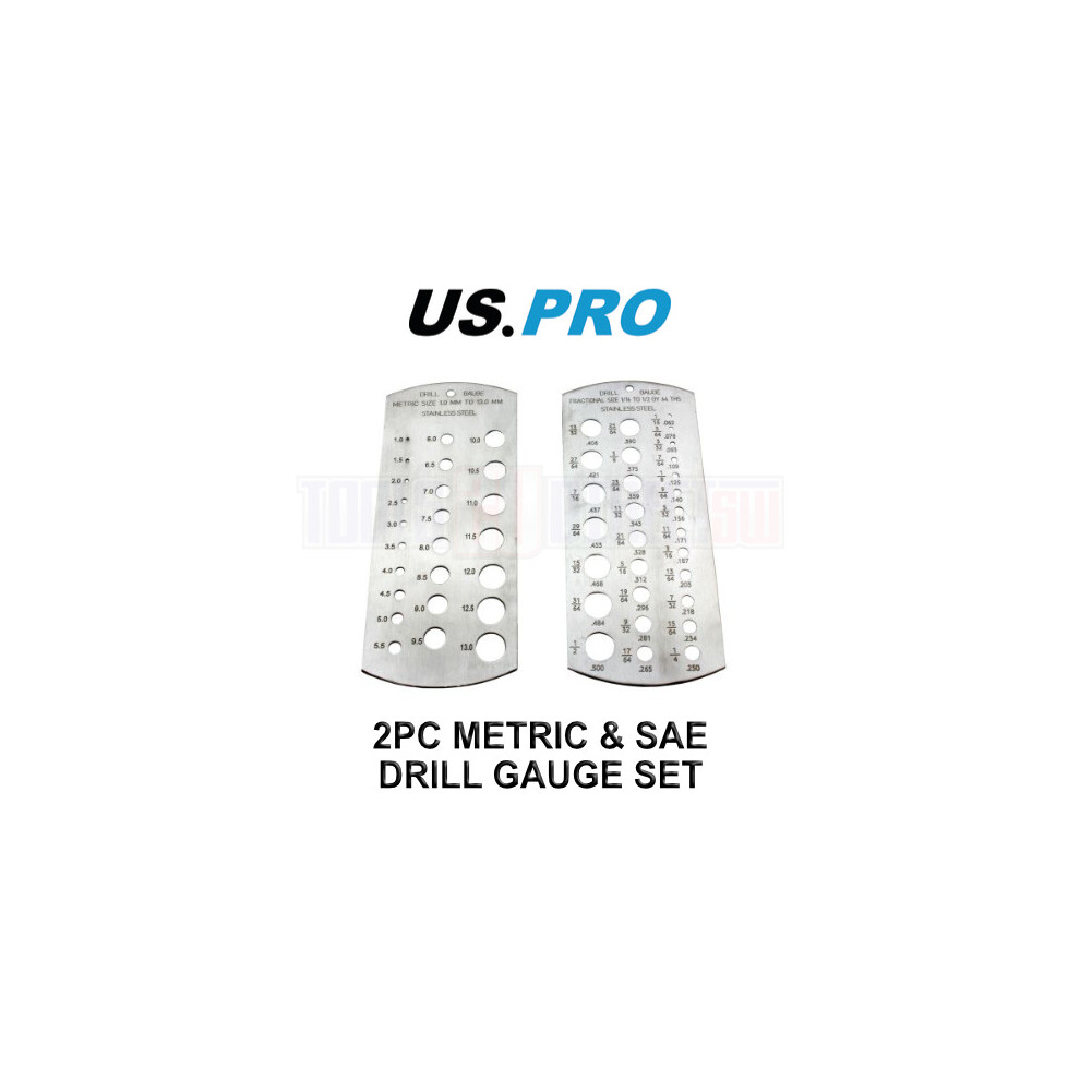 US PRO Tools 2pc Metric & SAE Imperial Drill Gauge Set, Hole Sizer Set 2276