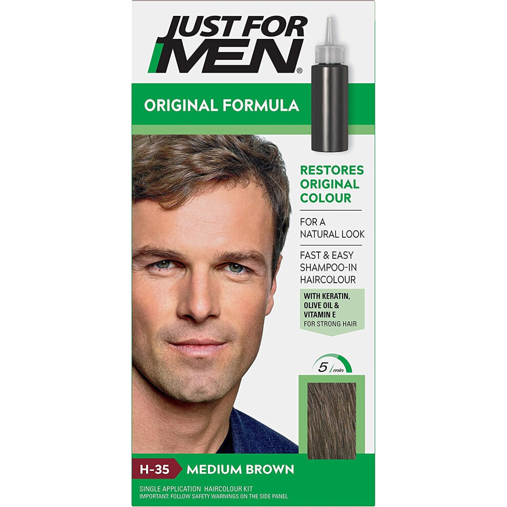 Teinture capillaire Just For Men Formule Originale Châtain Moyen H35 Huile d'Olive et Vitamine E