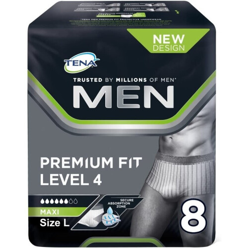 Tena Tena For Men Premium Fit Επίπεδο 4 Ακράτεια Maxi Παντελόνι - Μεγάλο πακέτο των 8