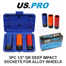 US PRO Tools 3pc 1/2&quot; Dr Deep Impact Sockets For Alloy Wheels 17,19,21mm 3723