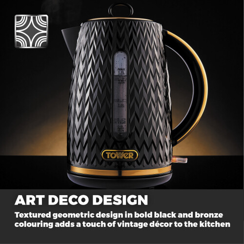 Tower Tower Empire Black Jug  Kettle, 4 Slice Toaster & Canisters Set 1