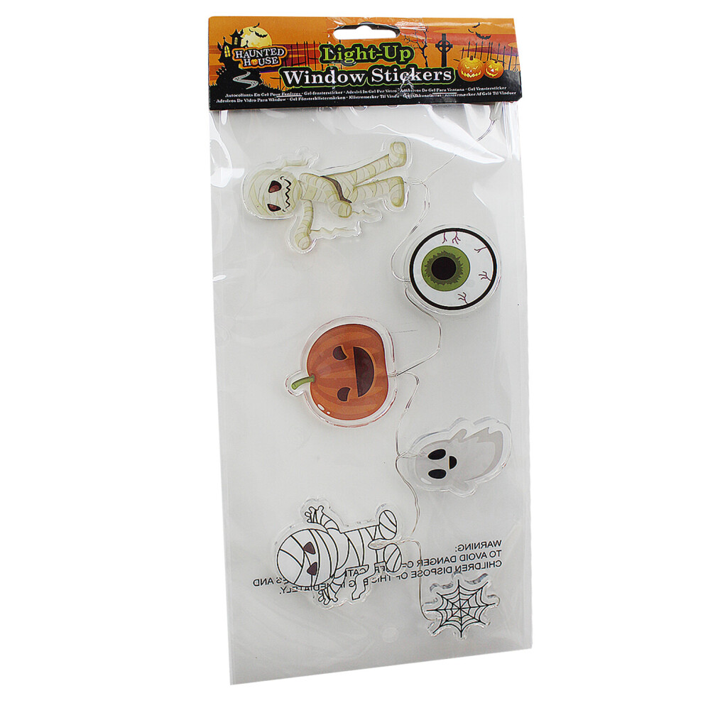 (1) Halloween Spooky LED Light Up Gel Window Glass Door Stickers Coloured Decoration