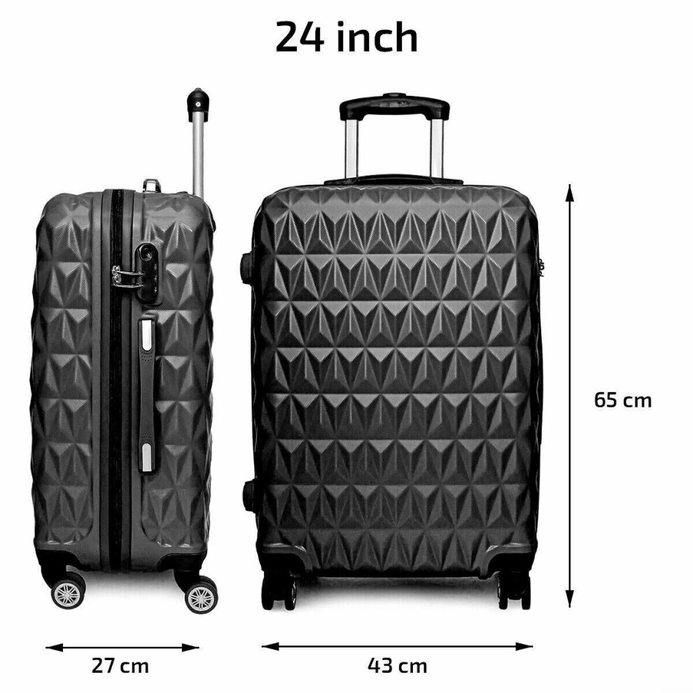 (BLACK) 24'' Medium ABS Hard Shell Cabin Suitcase Case