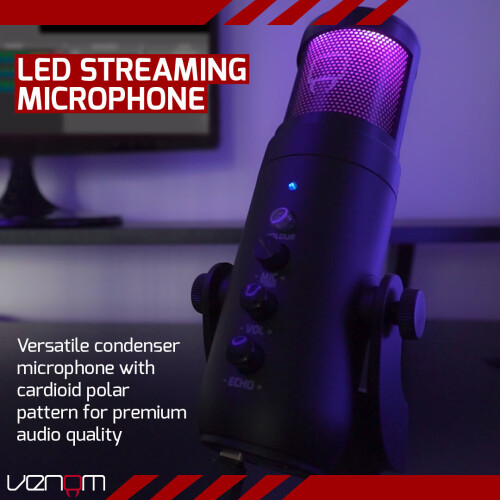 Venom USB Cardioid Streaming Microphone with LED Light Mesh Grill 1