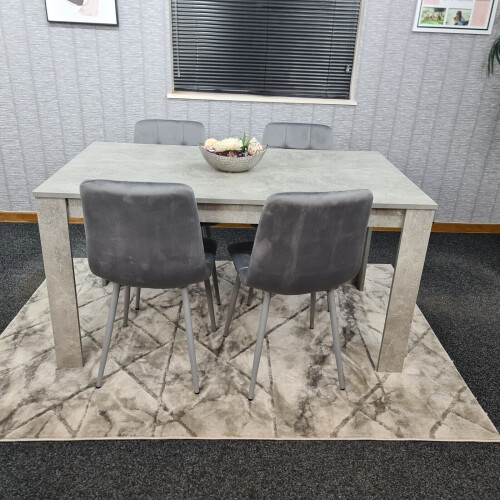 Dining Table Set Of 4 Kitchen and 4 Grey Tufted Velvet Chairs 1