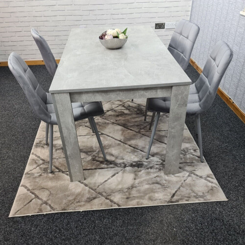 Dining Table Set Of 4 Kitchen and 4 Grey Tufted Velvet Chairs 2