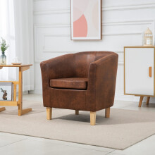 (Vintage Brown) WestWood Faux Leather PU Tub Chair Armchair Dining Room Modern Office Furniture