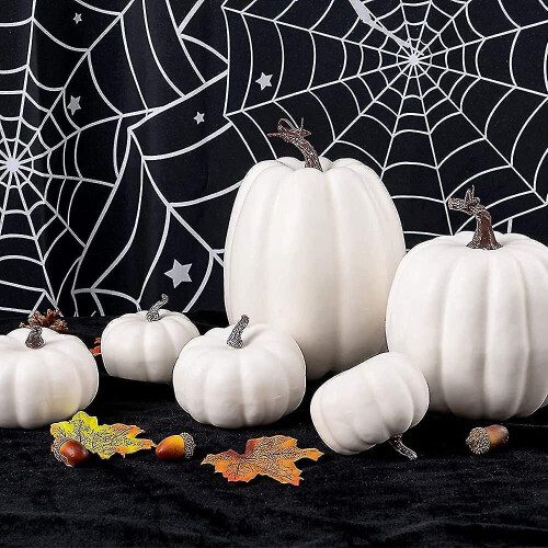 (B) 7pcs Simulation Pumpkin Halloween Fake Artificial Pumpkin Table Home Decor 2