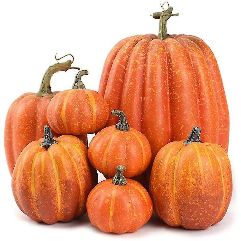 (A) 7pcs Simulation Pumpkin Halloween Fake Artificial Pumpkin Table Home Decor