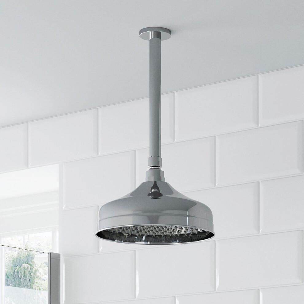 Traditional Bathroom Ceiling Mounted Chrome Round Drencher Fixed Shower Arm Head 5056093680365