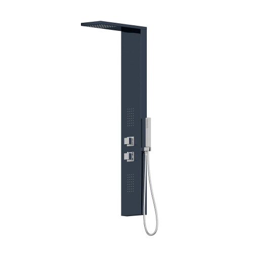 Thermostatic Shower Panel Column Tower Body Jets Twin Head Bathroom Shower Black 1