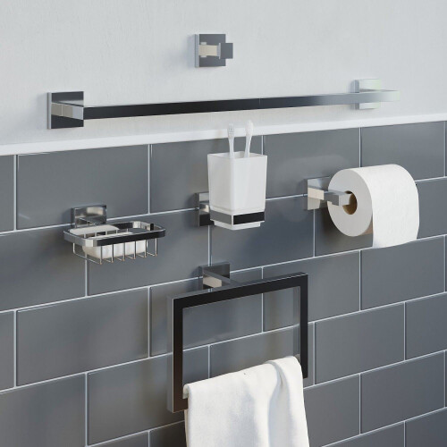Bathroom Towel Robe Hook Holder Chrome Square Wall Mounted Stylish Modern 2