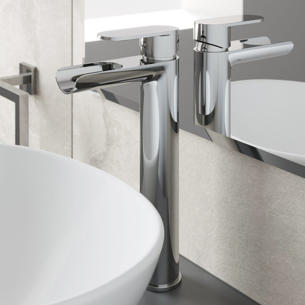 Bathroom Waterfall High Rise Tall Mono Basin Sink Mixer Tap Modern Single Lever 5056093674760
